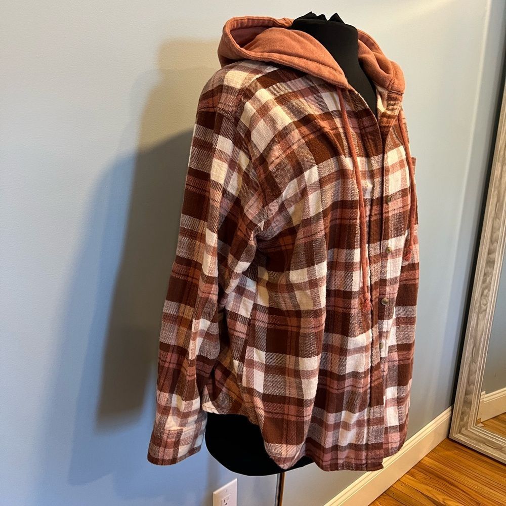 American Eagle Plaid Hooded Jacket brown-orange - Picture 3 of 6